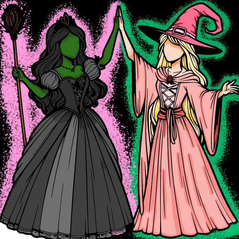 detailed realistic split of a princess and a witch