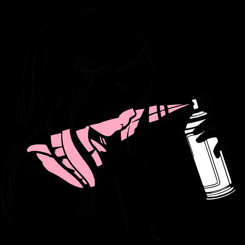 a realistic girl spray painting