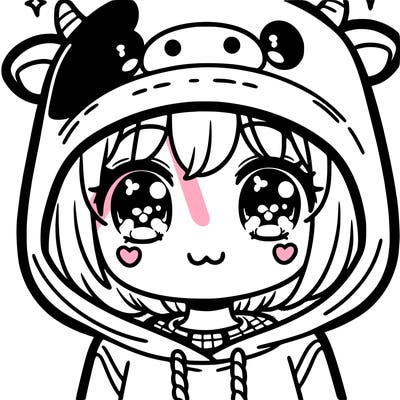 kawaii girl with cow hoodie