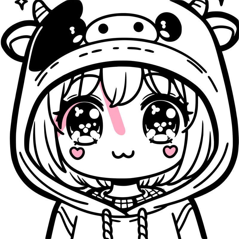 kawaii girl with cow hoodie