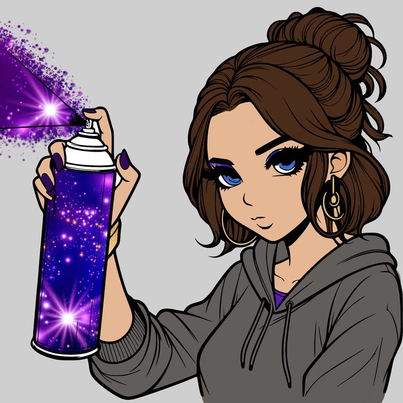 a realistic girl spray painting