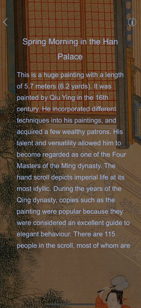 Chinese Paintings - Top10 HD - Historical details and description of the Spring Morning in the Han Palace painting within the app.