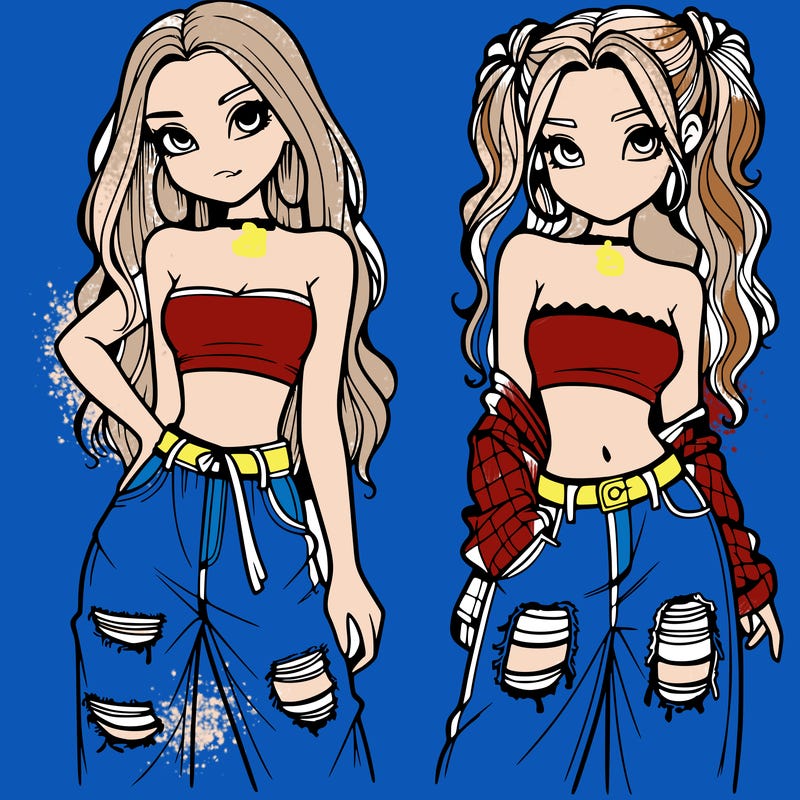 2 girls in crop tops and baggy jeans ripped