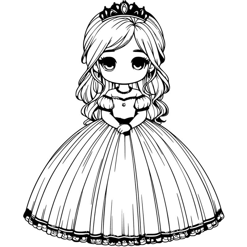 realistic girl with big dress and tiara