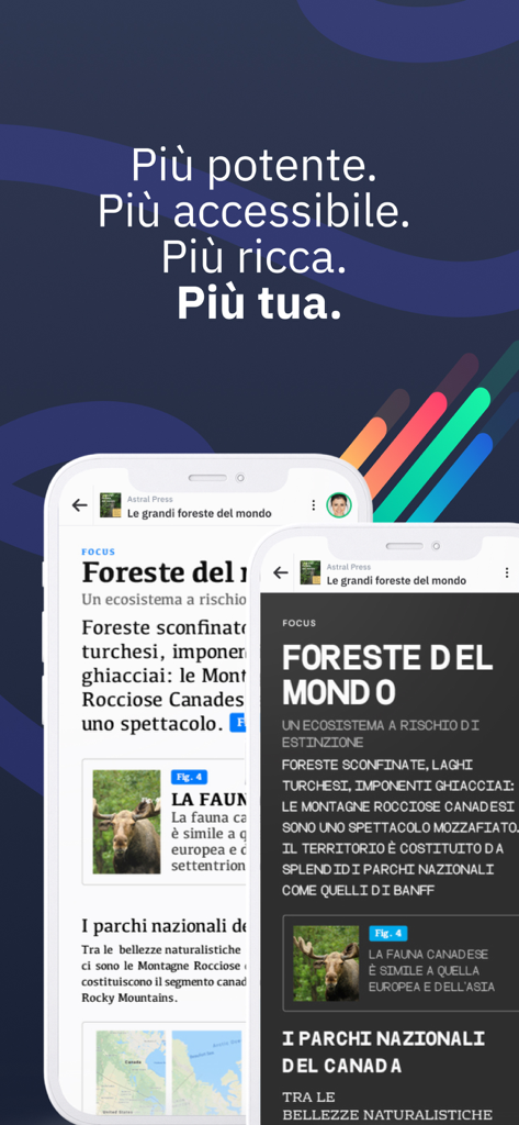 두 개의 스마트폰이 라이트 모드와 다크 모드에서 bSmart Books 교육용 앱 인터페이스를 표시하고 있습니다.