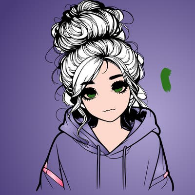 realistic girl with a massy bun and a hoodie