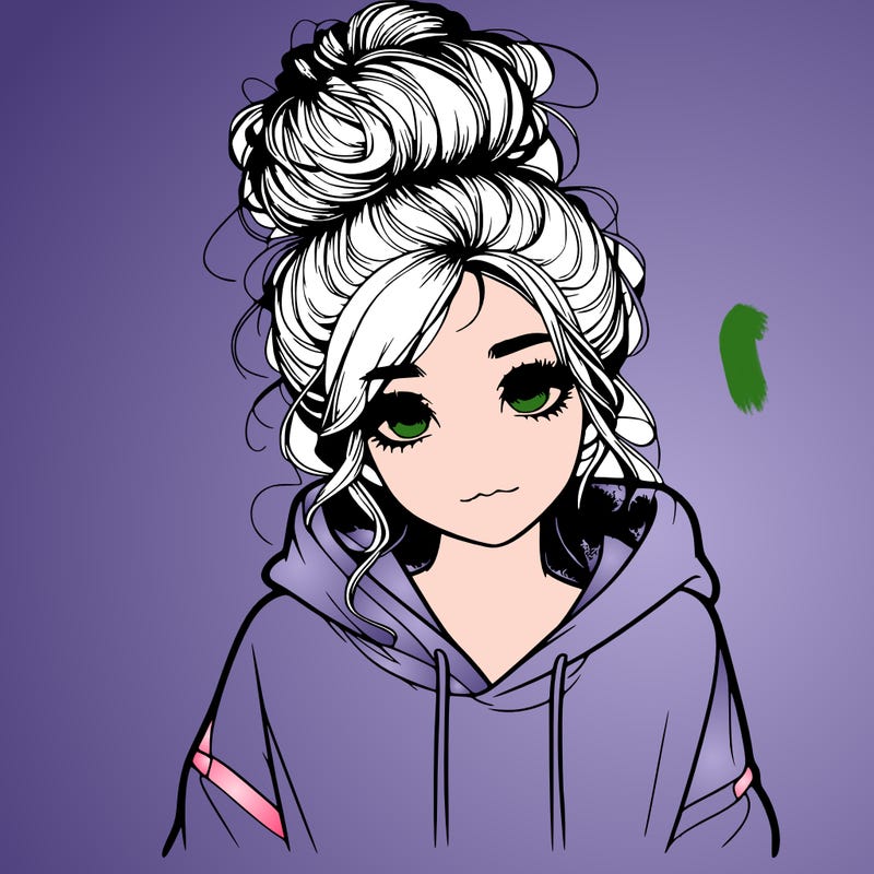 realistic girl with a massy bun and a hoodie