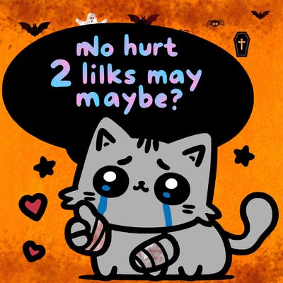 cute cat thats been hurt saiying 2 likes maybe