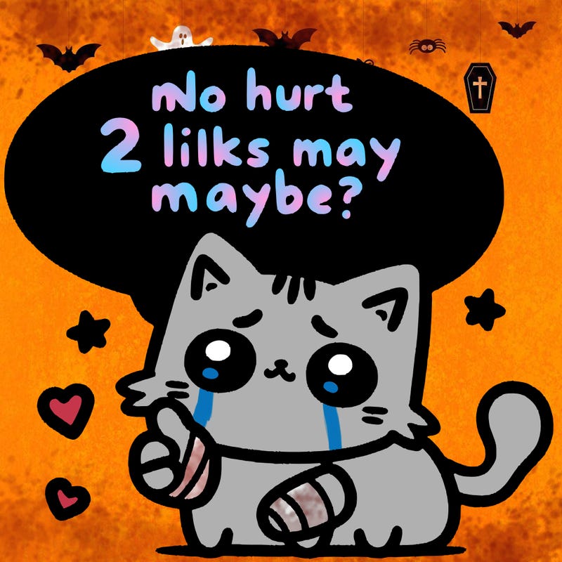 cute cat thats been hurt saiying 2 likes maybe