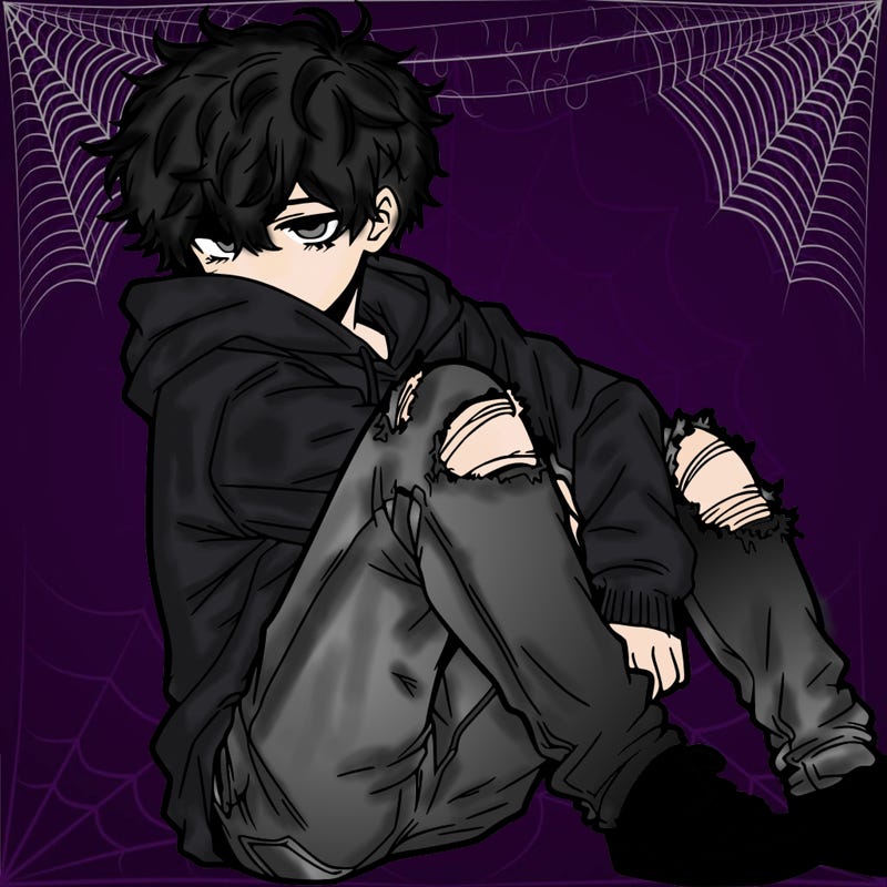 a male hoddie ripped jeans messy hair anime