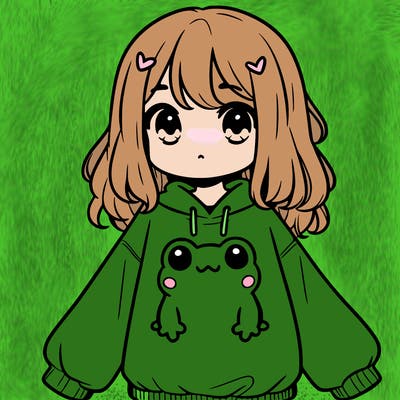 girl wearing frogging sweatshirt