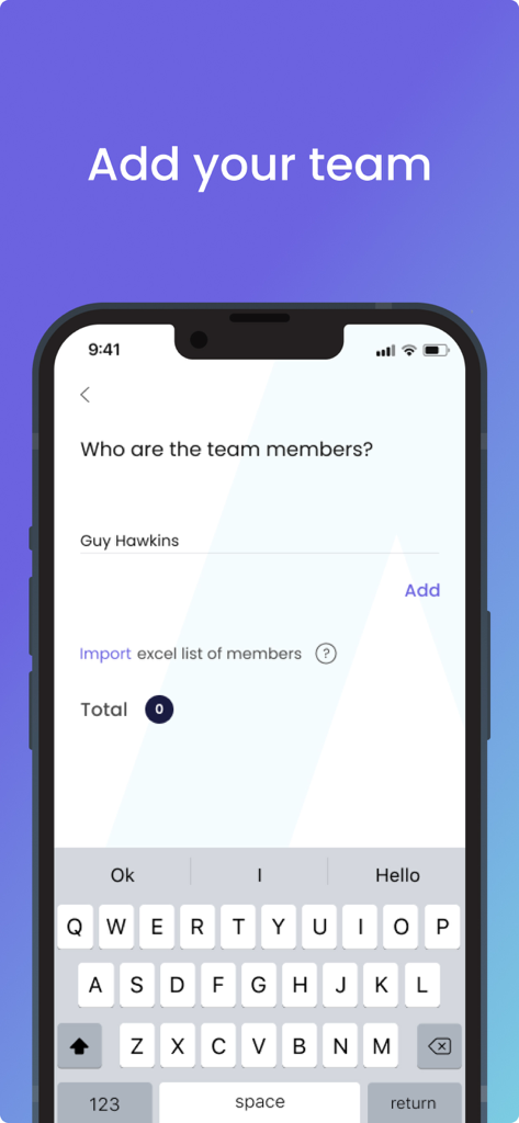 Interface for adding team members in the Practice Attendance Tracker app