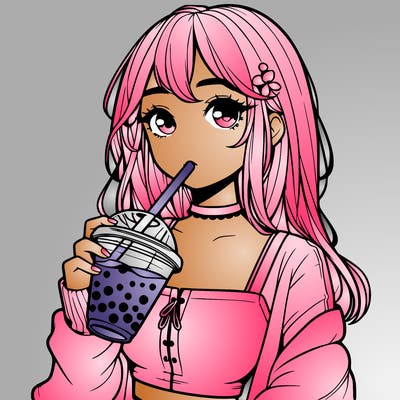 aesthetic realistic girl drinking boba