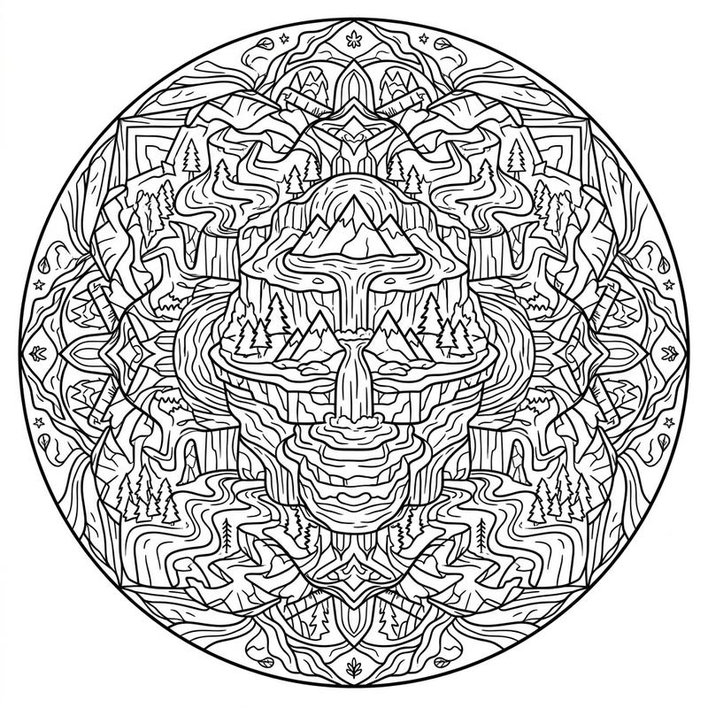 Unwind and explore the tranquil beauty of nature with this captivating Highland Lakes Mandala. Featuring intricate details of mountains, lakes, and waterfalls, it's a perfect blend of natural serenity and artistic design.