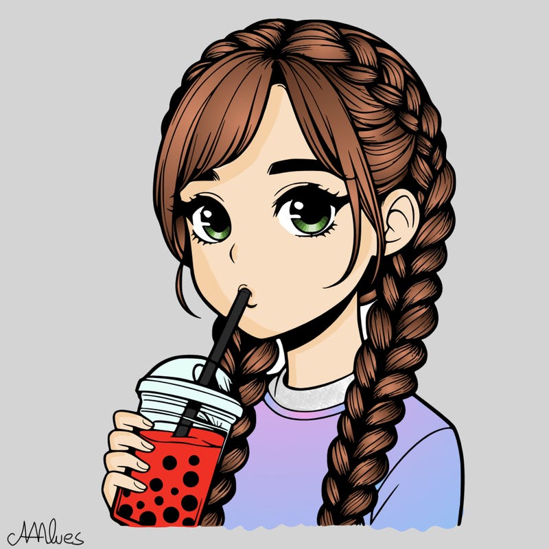 realistic girl with braided hair drinking boba