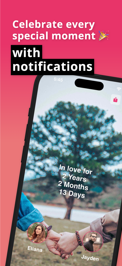 My Love Anniversary Tracker - My Love Anniversary Tracker app screen showing relationship milestones and notification reminders