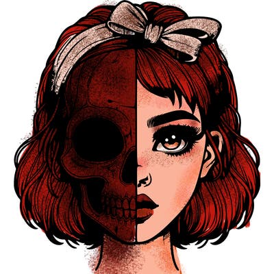 realistic girl with half skull mask
