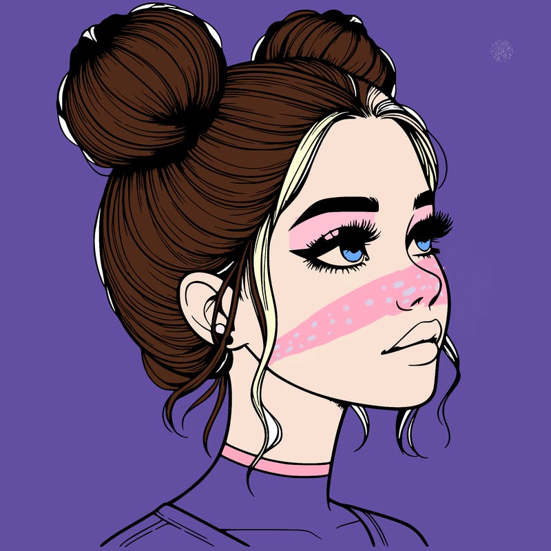 realistic girl with buns on the top of her head