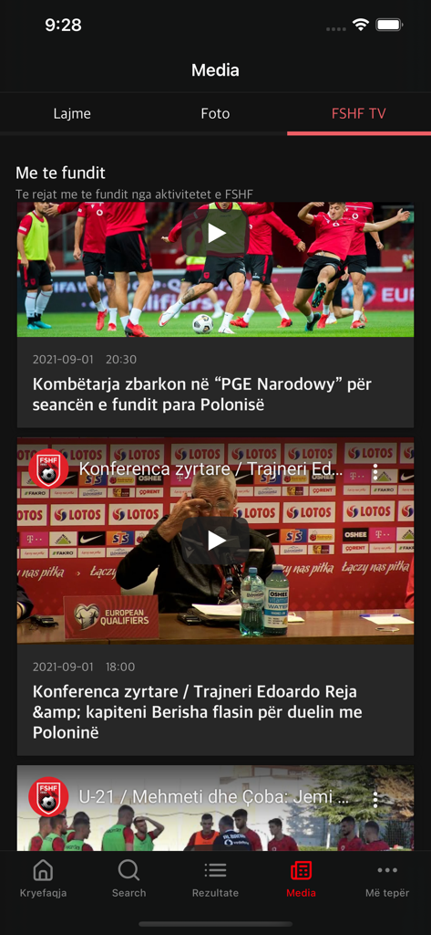 FSHF App - Media section of the FSHF App showing FSHF TV video news