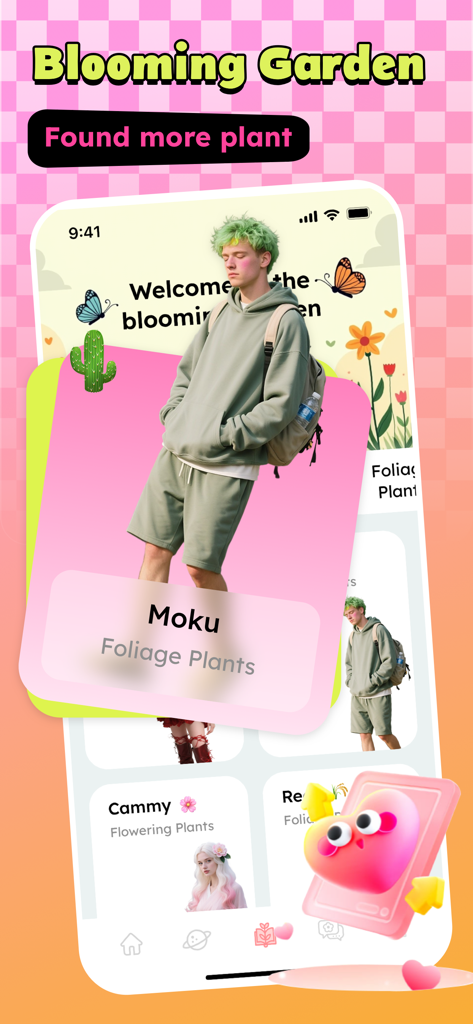 Haysi app interface showing AI plant inspired companions in the Blooming Garden section.