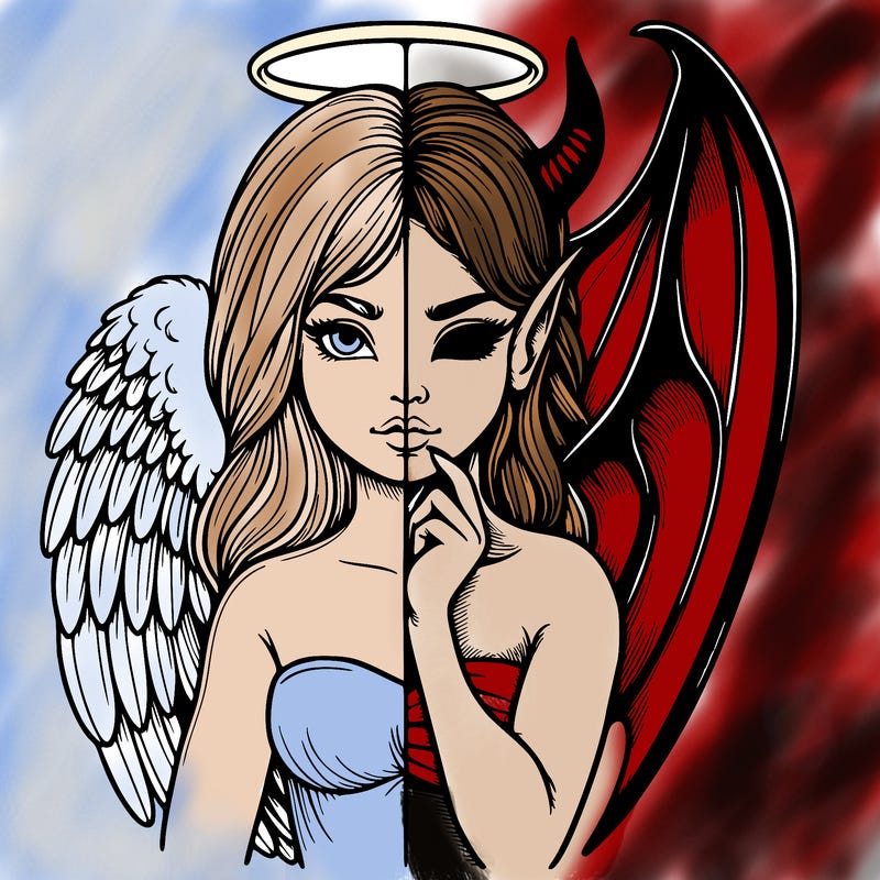 realistic angel half demon