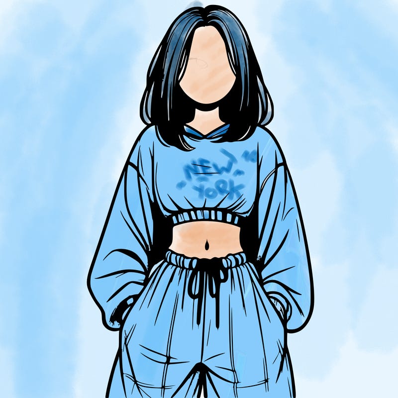 realistic girl faceless with baggy pants and a crop top