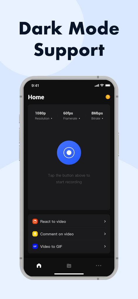 Awesome Screen Recorder app interface showcasing dark mode support and recording settings
