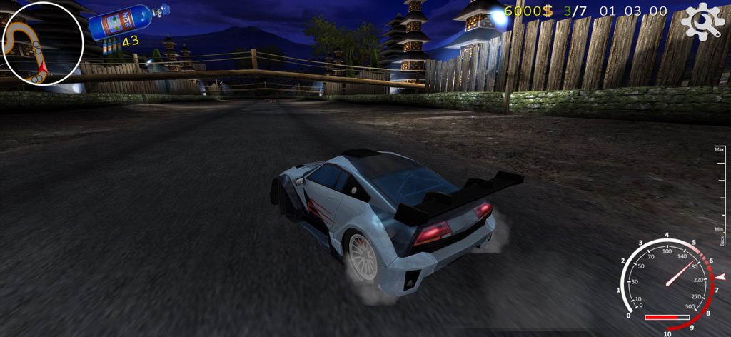 XTrem Racing - A white supercar drifting through a night track in the XTrem Racing mobile game.