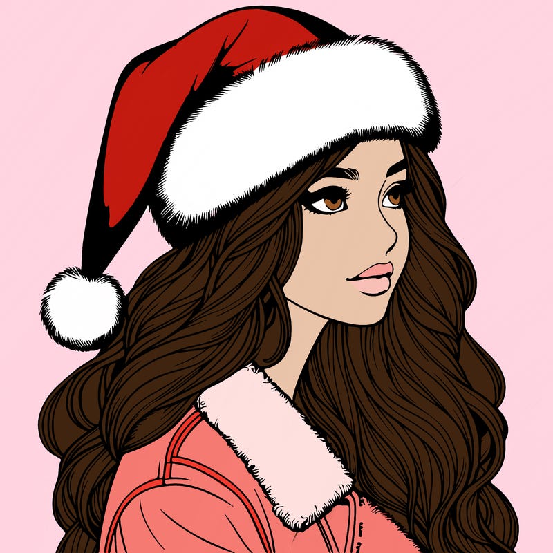 realistic girl in santa hat