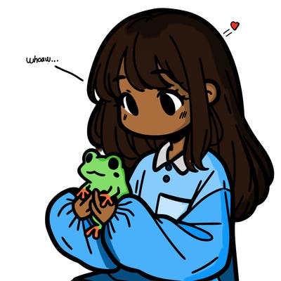 girl with long hair and a oversized shirt. and she is holding a frog