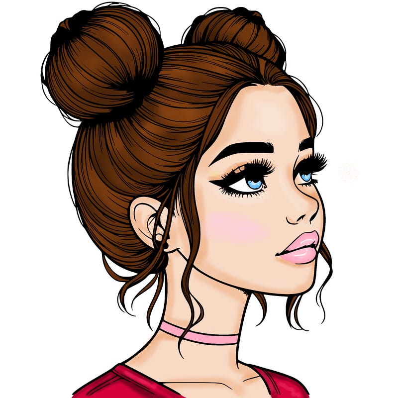 realistic girl with buns on the top of her head