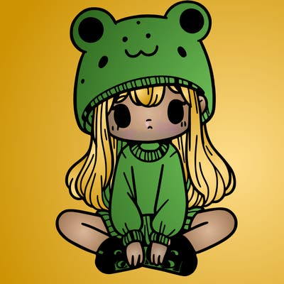 a girl wearing a frog hat and some frog socks