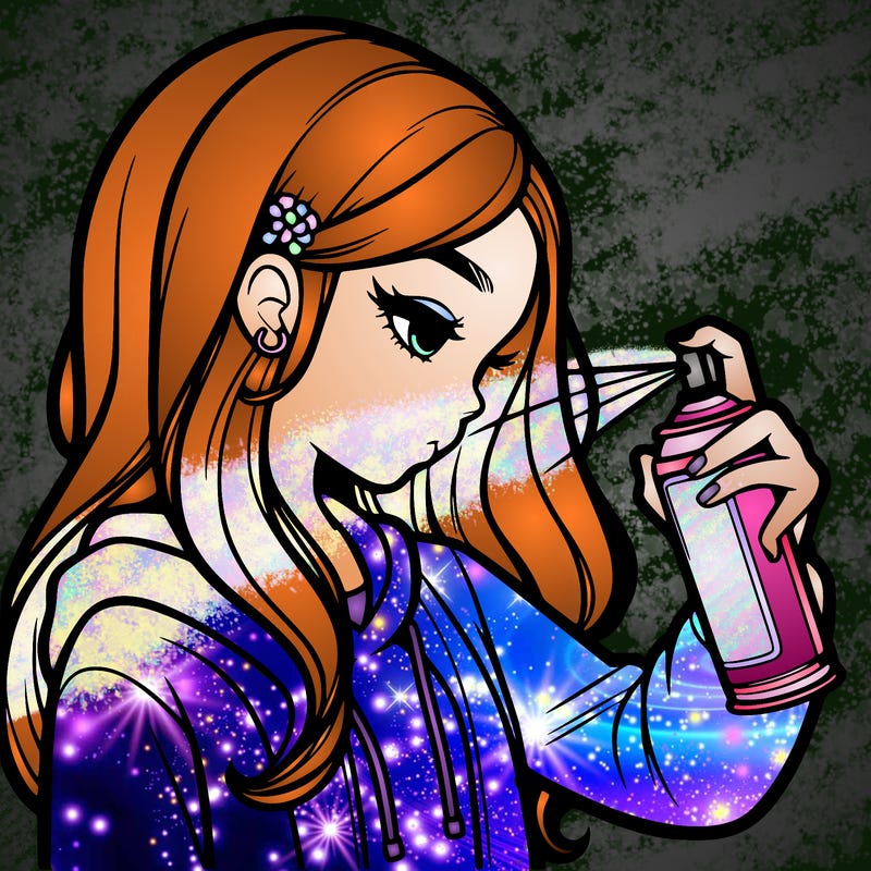 a realistic girl spray painting
