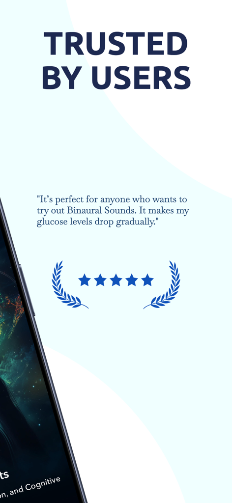 Reseña de usuario positiva y calificación de cinco estrellas para la aplicación Ondas Theta