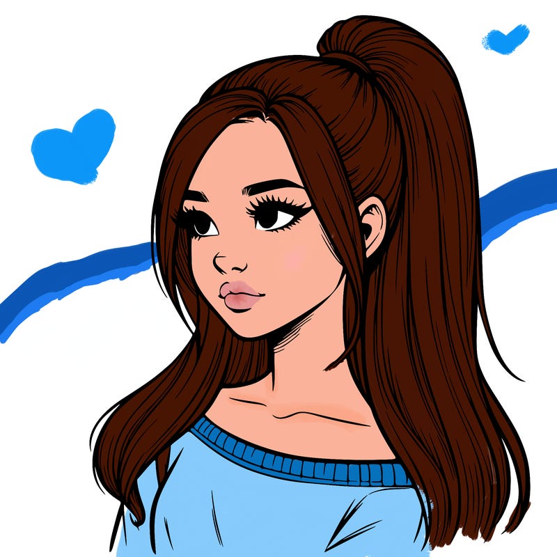 realistic girl with a high ponytail