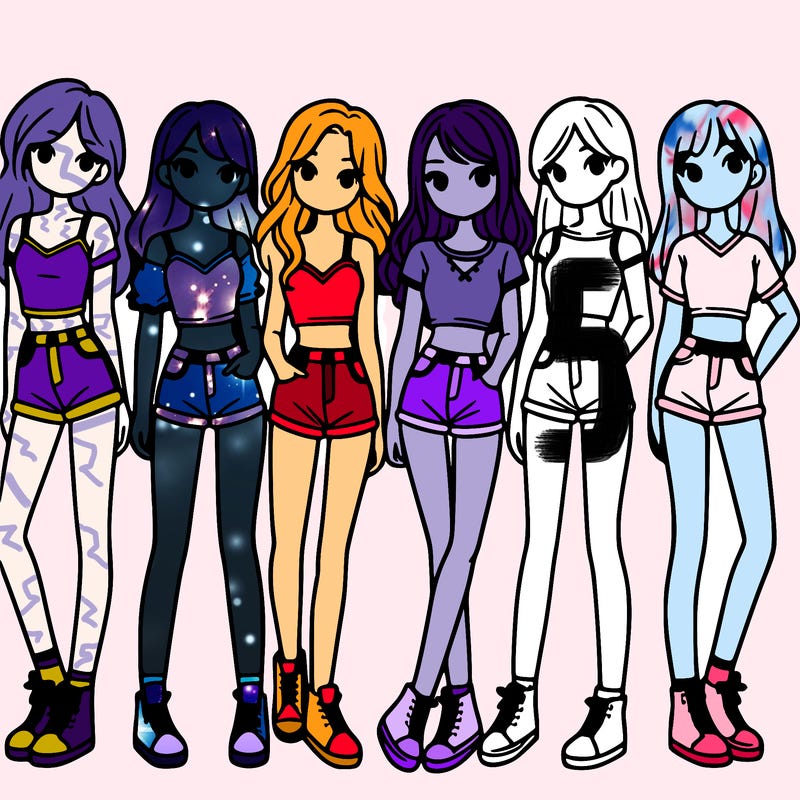 a group of girls wearing crop tops and shorts