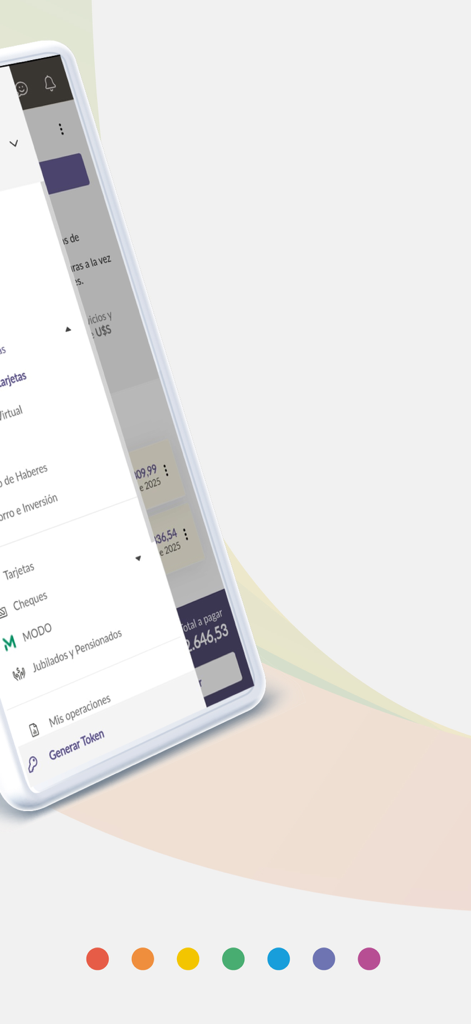 BANCA CREDICOOP - Interfaz de la app de Banca Credicoop mostrando el menú de navegación lateral con servicios bancarios.