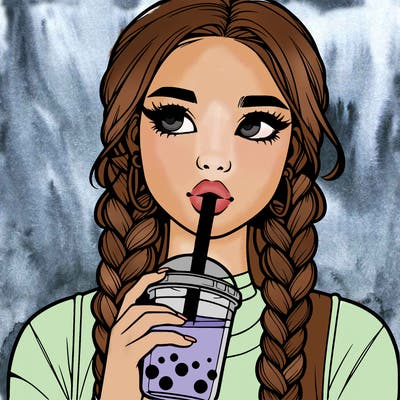 realistic girl with braided hair drinking boba