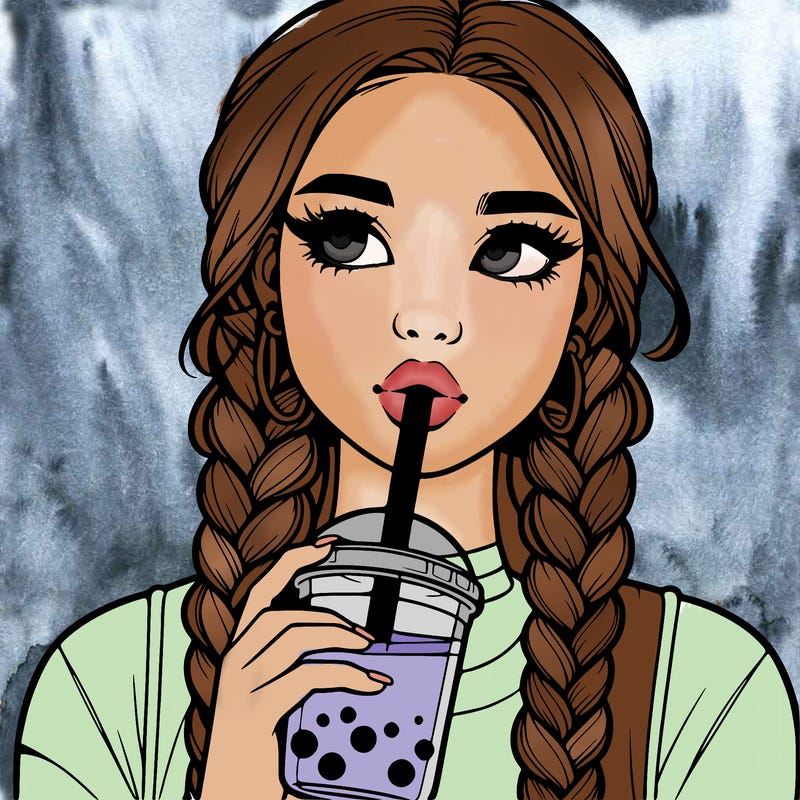 realistic girl with braided hair drinking boba