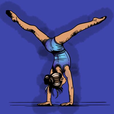 realistic gymnastic hand stand girl in four splits