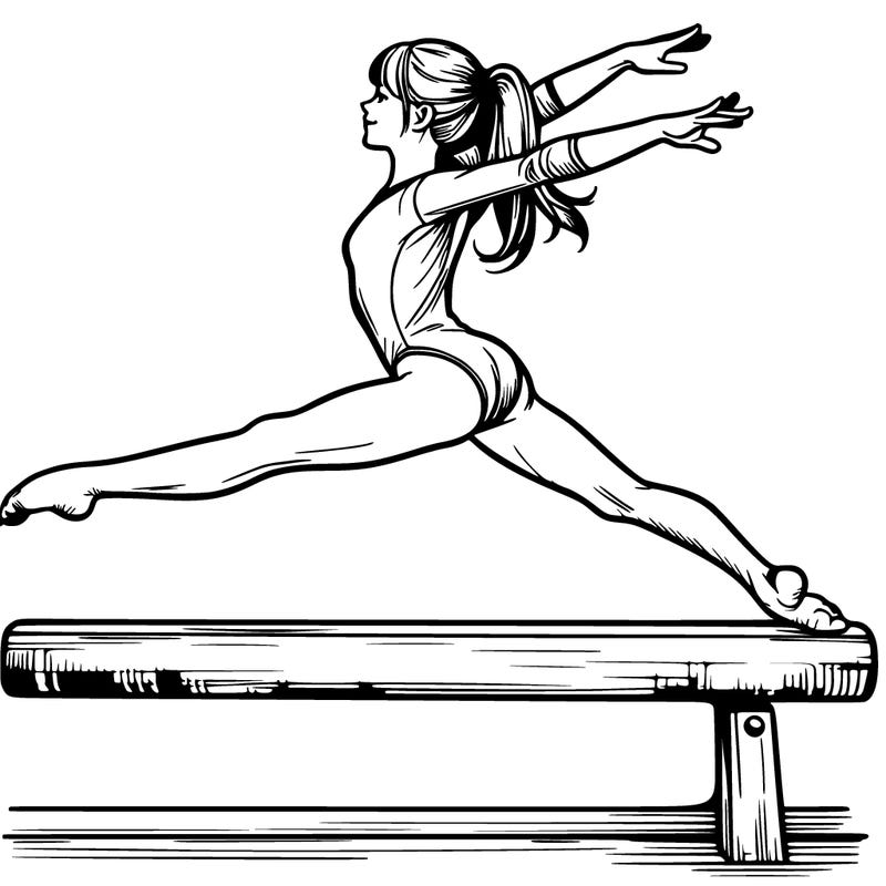 a realistic girl doing gymnastics on the beam