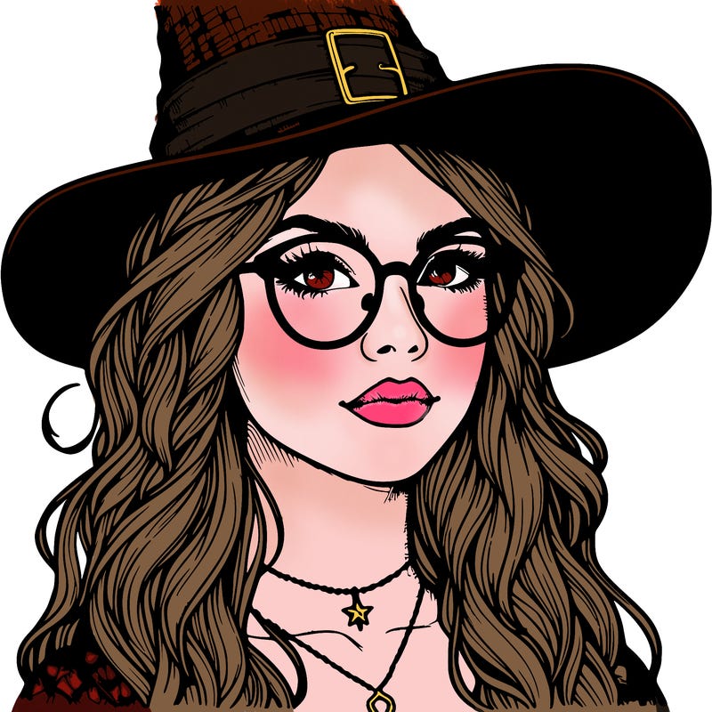 a witch with glasses realistic