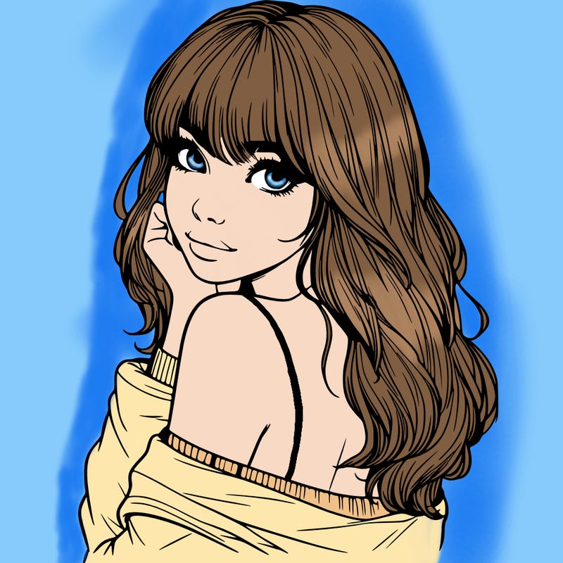 realistic girl with bangs looking over her shoulder