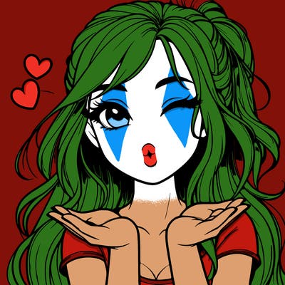 realistic girl winking and blowing a kiss while making heart hands