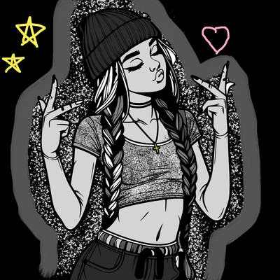realistic teenage girl with braids and a beanie and crop top doing 🫶🏼