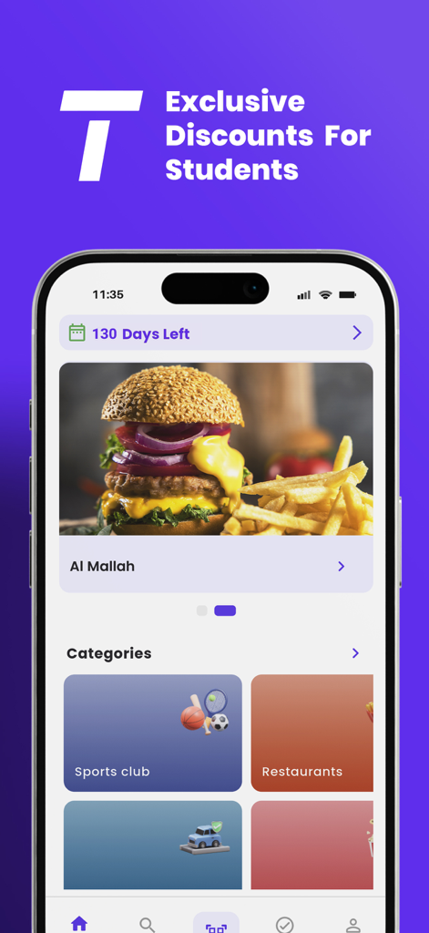 Tolaab App-Oberfläche mit exklusiven Studentenrabatten für lokale Restaurants und Sportvereine