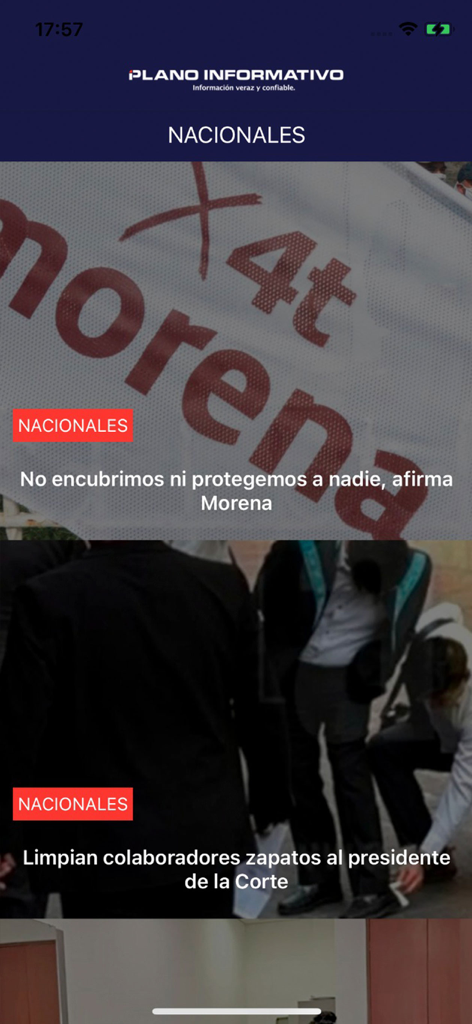 Plano Informativo - Screen of the Plano Informativo app displaying national news from Mexico