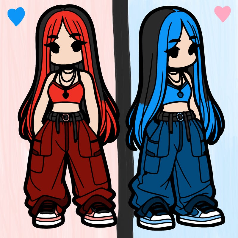 girl in baggy pants crop top and long hair