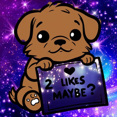 a puppy holding a sign that says 2 likes maybe?