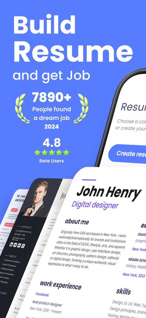 PDF CV Builder: Resume Maker - PDF CV Builderモバイルアプリのプロフェッショナルな履歴書テンプレートとユーザー成功統計